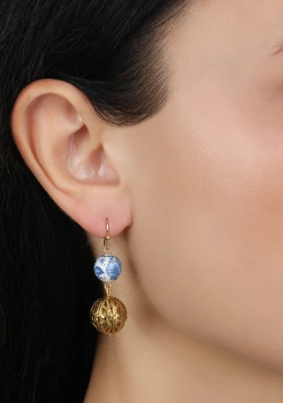 Thumbnail 2: 1928 Jewelry 1928 Jewelry Blue & White and Gold Drop Wire Earrings 