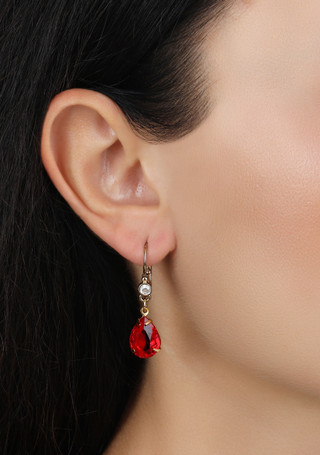 Thumbnail 2: 1928 Jewelry 1928 Jewelry 14k Gold Dipped Red Teardrop Crystal Earrings 