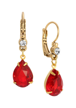 Thumbnail 1: 1928 Jewelry 1928 Jewelry 14k Gold Dipped Red Teardrop Crystal Earrings 