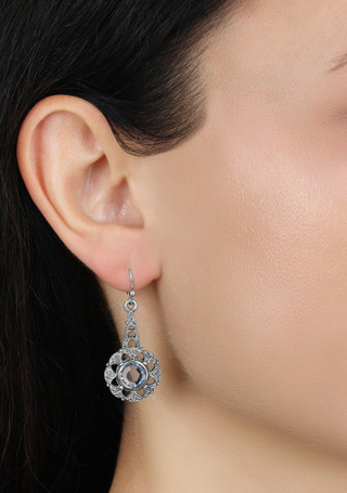 Thumbnail 2: 1928 Jewelry 1928 Jewelry Silver Tone Blue Crystal Drop Wire Earrings 