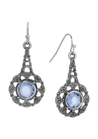 Thumbnail 1: 1928 Jewelry 1928 Jewelry Silver Tone Blue Crystal Drop Wire Earrings 