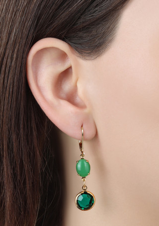 Thumbnail 2: 1928 Jewelry 1928 Jewelry Vintage Gold Tone Green Moonstone Earrings 