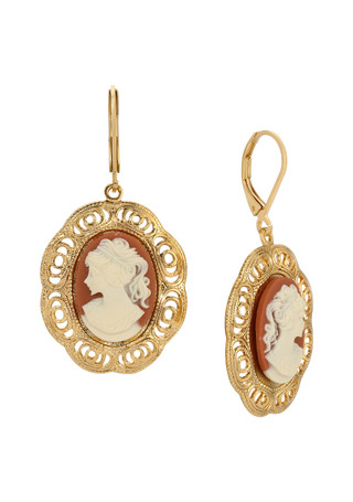 Thumbnail 1: 1928 Jewelry 1928 Jewelry 14K Gold Dipped Carnelian Cameo Earrings 