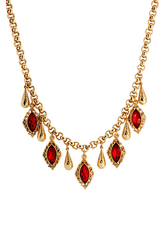 Thumbnail 1: 1928 Jewelry 1928 Jewelry 14K Gold Dipped Red Navette Bib Necklace 