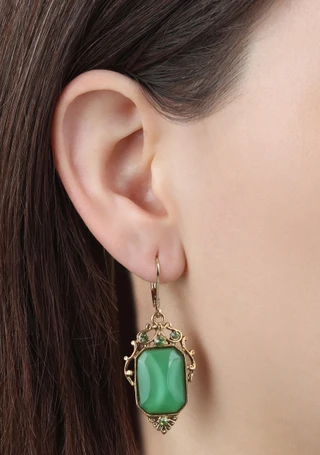 Thumbnail 4: 1928 Jewelry 1928 Jewelry Green Moonstone Rectangle Drop Earrings 