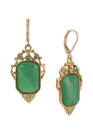 Thumbnail 2: 1928 Jewelry 1928 Jewelry Green Moonstone Rectangle Drop Earrings 