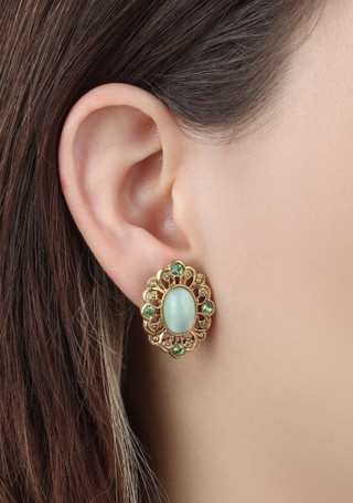 Thumbnail 4: 1928 Jewelry 1928 Jewelry Green Moonstone Oval Stud Earrings 