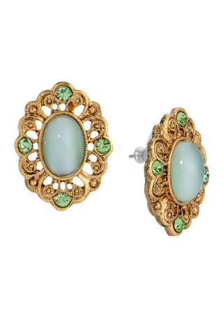 Thumbnail 2: 1928 Jewelry 1928 Jewelry Green Moonstone Oval Stud Earrings 