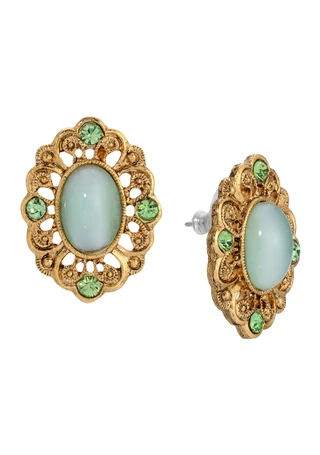 Thumbnail 1: 1928 Jewelry 1928 Jewelry Green Moonstone Oval Stud Earrings 