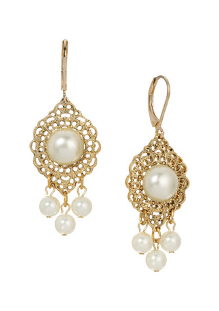 Thumbnail 1: 1928 Jewelry 1928 Jewelry 14K Gold Dipped Faux Pearl Chandelier Earrings 