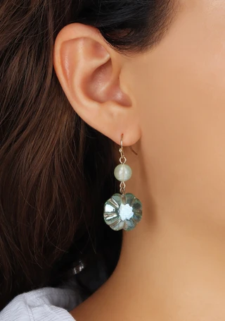 Thumbnail 2: 1928 Jewelry 1928 Jewelry Green Glass Flower Bead Wire Earrings 