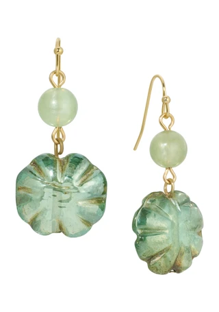 Thumbnail 1: 1928 Jewelry 1928 Jewelry Green Glass Flower Bead Wire Earrings 