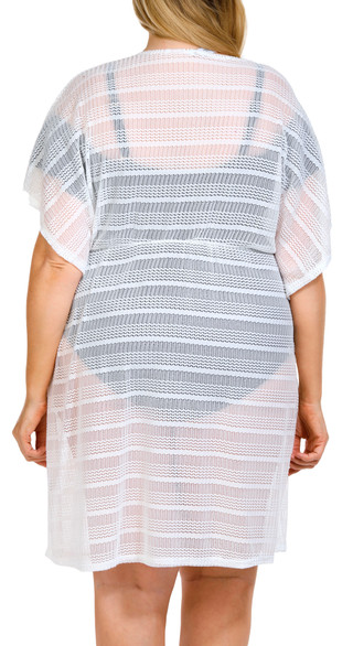 Thumbnail 2: In Gear In Gear Plus Solid Woven Mesh Kimono Tunic Coverup 