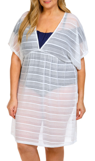 Thumbnail 1: In Gear In Gear Plus Solid Woven Mesh Kimono Tunic Coverup 