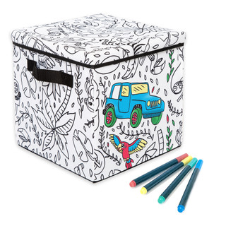 Thumbnail 2: Baum Kids Coloring Lidded Storage Cube & 4 Pk Washable Markers 