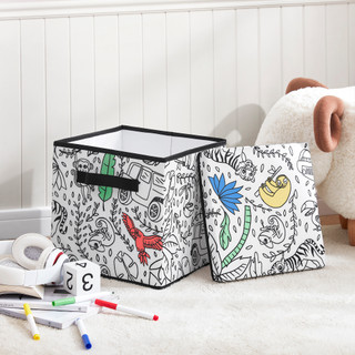 Thumbnail 1: Baum Kids Coloring Lidded Storage Cube & 4 Pk Washable Markers 