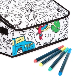 Thumbnail 3: Baum Kids Coloring Angle Storage Bin & 4 Pk Washable Markers 