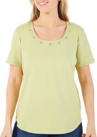 Thumbnail 1: Coral Bay Coral Bay Womens Short Sleeve Square Grommet Neck Tee 
