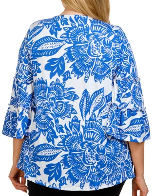 Thumbnail 4: Cocomo Cocomo Plus Printed 3/4 Flutter Sleeve Top 