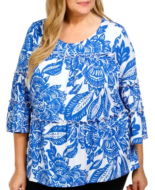 Thumbnail 2: Cocomo Cocomo Plus Printed 3/4 Flutter Sleeve Top 