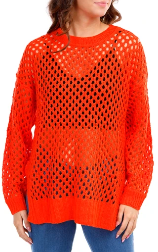 Thumbnail 3: FCT WITH LOVE FCT With Love Juniors Open Weave Long Sleeve Pullover 