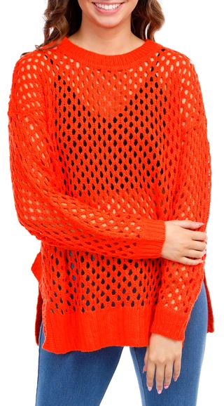 Thumbnail 1: FCT WITH LOVE FCT With Love Juniors Open Weave Long Sleeve Pullover 