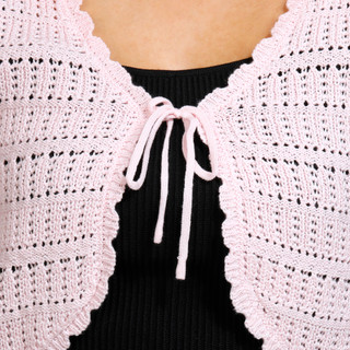 Thumbnail 3: No Comment No Comment Juniors Short Sleeve Tie Front Crochet Cardigan 