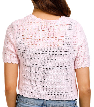 Thumbnail 2: No Comment No Comment Juniors Short Sleeve Tie Front Crochet Cardigan 