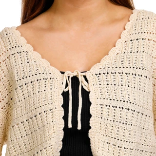 Thumbnail 3: No Comment No Comment Juniors Short Sleeve Tie Front Crochet Cardigan 