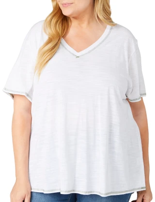 Thumbnail 1: Blue Sol Blue Sol Plus Solid Luxey V- Neck Short Sleeve Top 