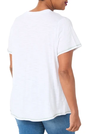 Thumbnail 3: Blue Sol Plus Solid Luxey V-Neck Short Sleeve Top 