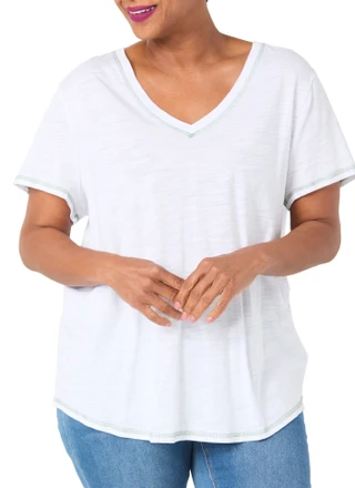 Thumbnail 1: Blue Sol Plus Solid Luxey V-Neck Short Sleeve Top 