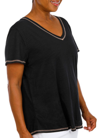 Thumbnail 3: Blue Sol Blue Sol Plus Solid Luxey V- Neck Short Sleeve Top 