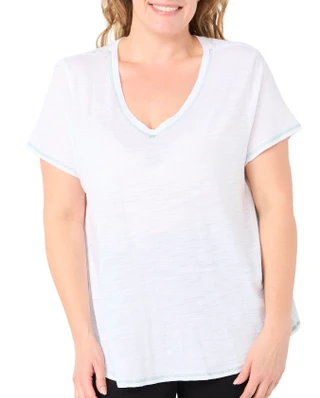 Thumbnail 2: Blue Sol Plus Solid Luxey V-Neck Short Sleeve Top 