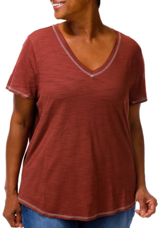 Thumbnail 1: Blue Sol Plus Solid Luxey V-Neck Short Sleeve Top 