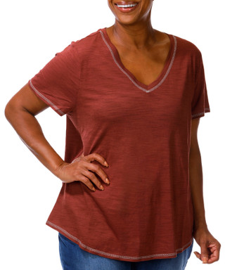 Thumbnail 2: Blue Sol Plus Solid Luxey V-Neck Short Sleeve Top 