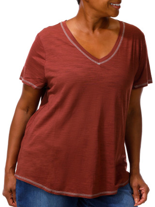 Thumbnail 3: Blue Sol Plus Solid Luxey V-Neck Short Sleeve Top 