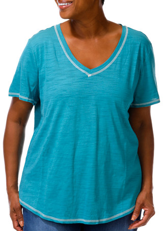 Thumbnail 1: Blue Sol Plus Solid Luxey V-Neck Short Sleeve Top 