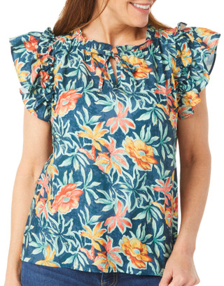 Thumbnail 1: Blue Sol Blue Sol Womens Printed Woven Flutter Short Sleeve Top 