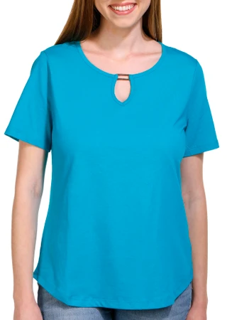 Thumbnail 2: Coral Bay Coral Bay Petite Short Sleeve Keyhole Neck Everyday Tee 