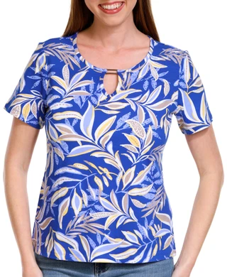 Thumbnail 1: Coral Bay Coral Bay Petite Print Keyhole Short Sleeve Top 