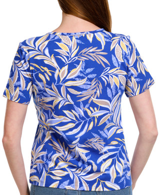 Thumbnail 2: Coral Bay Coral Bay Petite Print Keyhole Short Sleeve Top 