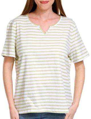 Thumbnail 1: Coral Bay Coral Bay Petite Stripe Split Neck Short Sleeve Top 