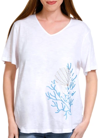 Thumbnail 1: Coral Bay Coral Bay Petite Embroidered Short Sleeve Top 