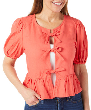Thumbnail 2: Liberty Love Juniors Solid Tie Front Top 