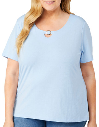 Thumbnail 1: Coral Bay Coral Bay Plus Keyhole Ring Solid Short Sleeve Top 
