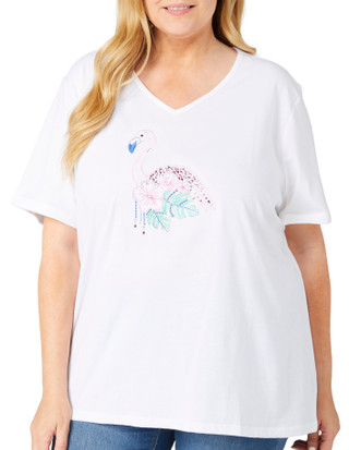 Thumbnail 1: Coral Bay Coral Bay Plus Embellished Flamingo Short Sleeve Top 