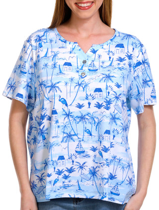 Thumbnail 1: Coral Bay Coral Bay Petite Henley Short Sleeve Top 