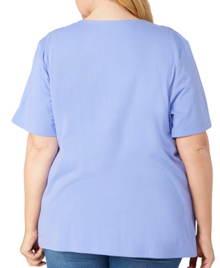 Thumbnail 2: Coral Bay Coral Bay Plus Embroidered Solid Short Sleeve Top 
