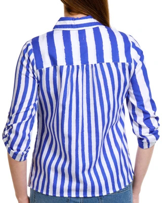 Thumbnail 2: NUCO Nuco Petite Striped Button Front 3/4 Sleeve Top 